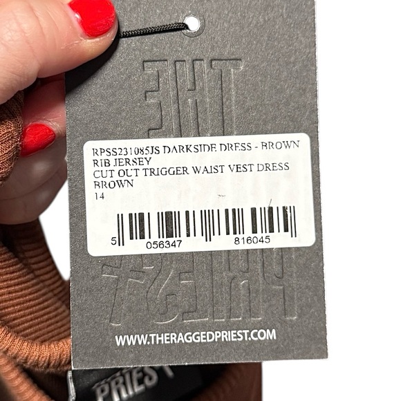 Ragged Priest Cut Out Sleeveless Brown Ribbed Midi Dress Size 14/Large NWT - Picture 11 of 13